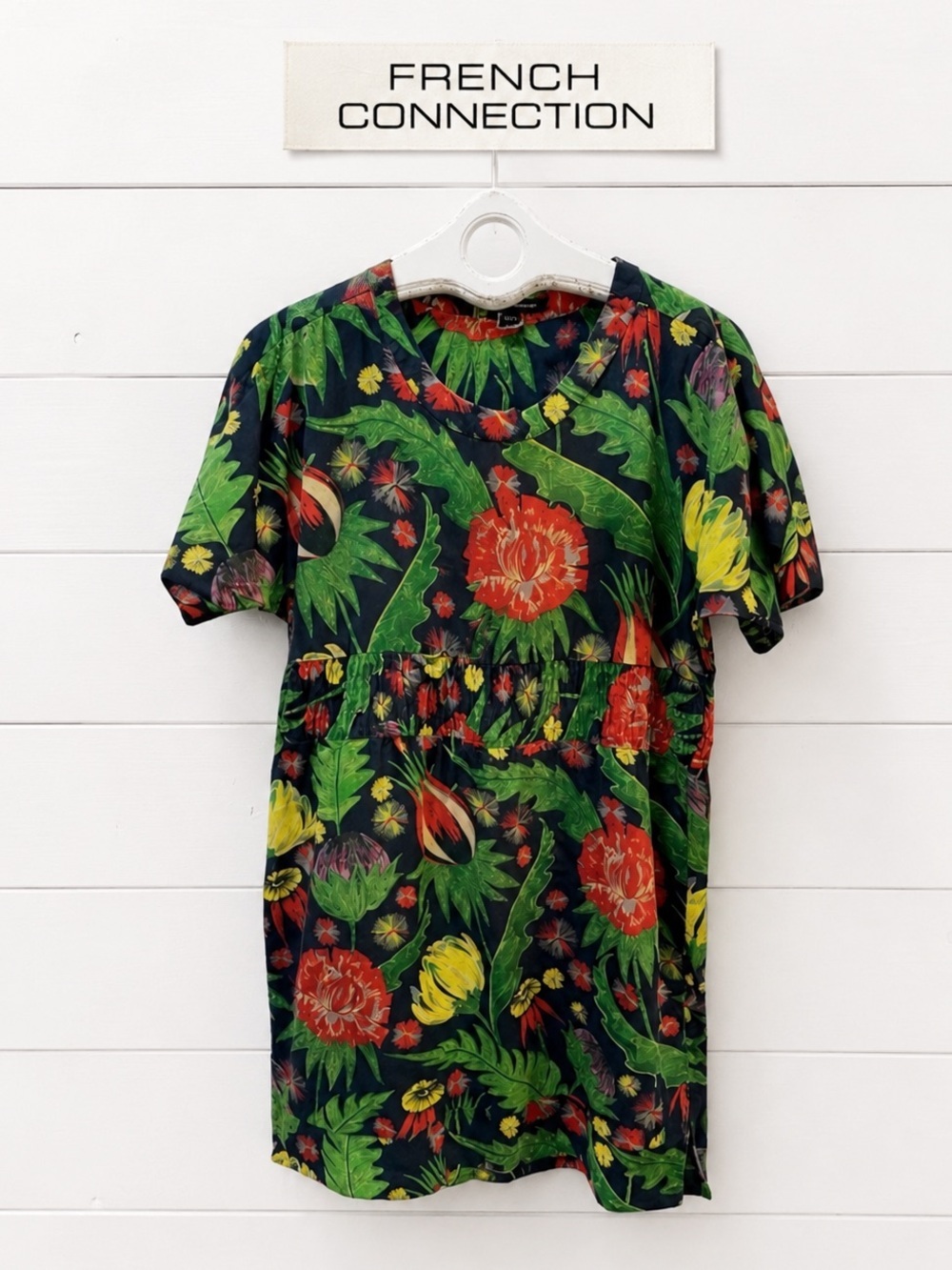 FRENCH CONNECTION Navy Floral Linen Blend Dress Size US 8